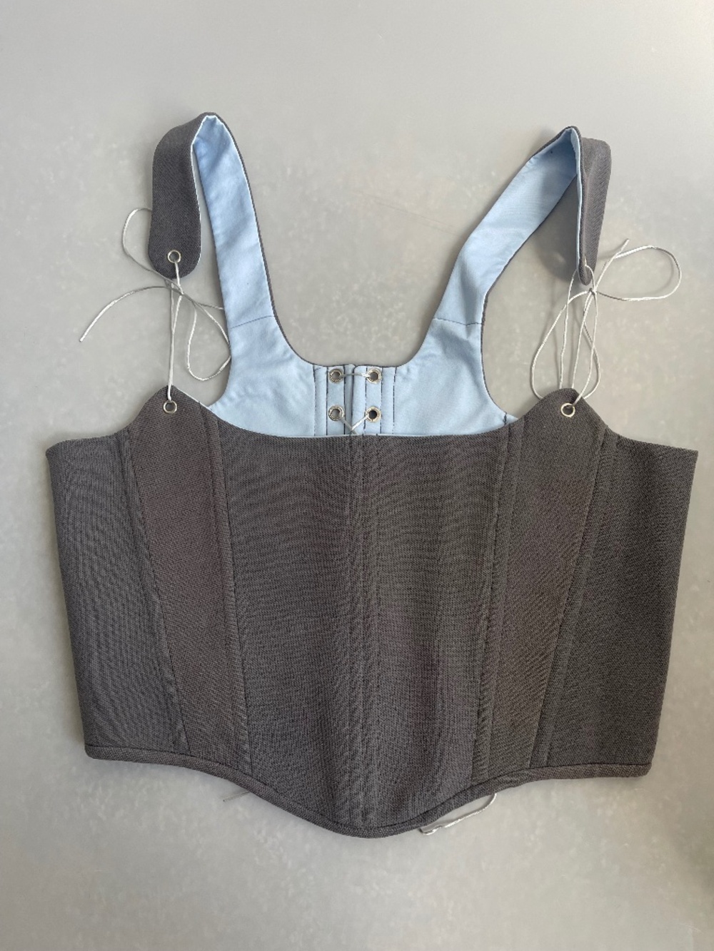 Women’s Corset Top Size L Charcoal Gray Piqué Cotton Lined Lace-Up Back